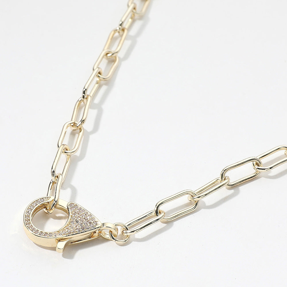 Madeline Love Gold 14K Gold Plated CZ Stone Paved Lobster Clasp Paperclip Chain Necklace