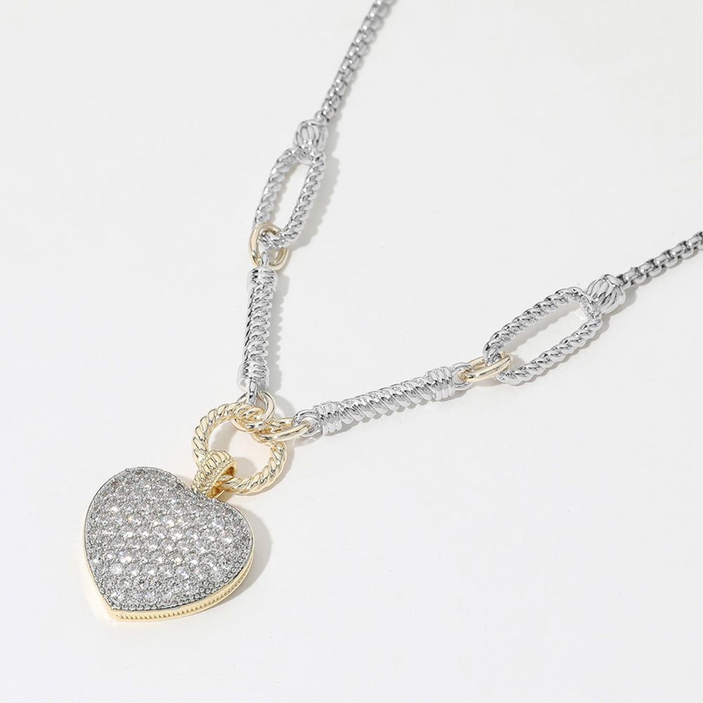 Madeline Love Two Tone 14K Gold Plated Two Tone CZ Stone Paved Heart Pendant Necklace