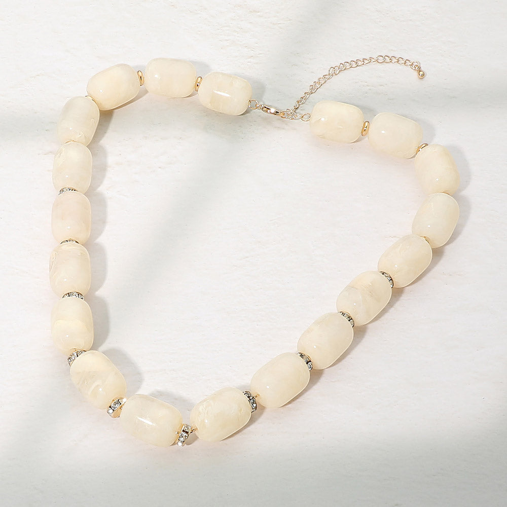 Madeline Love Cream, Gold Chunky Bead Decorative Spacer Beaded Statement Necklace