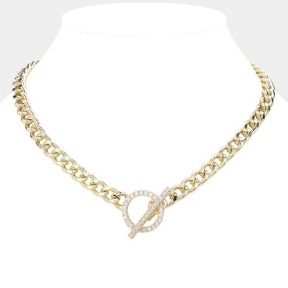 Madeline Love Gold 14K Gold Plated CZ Stone Paved Toggle Necklace - Necklaces