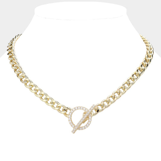 Madeline Love Gold 14K Gold Plated CZ Stone Paved Toggle Necklace - Necklaces