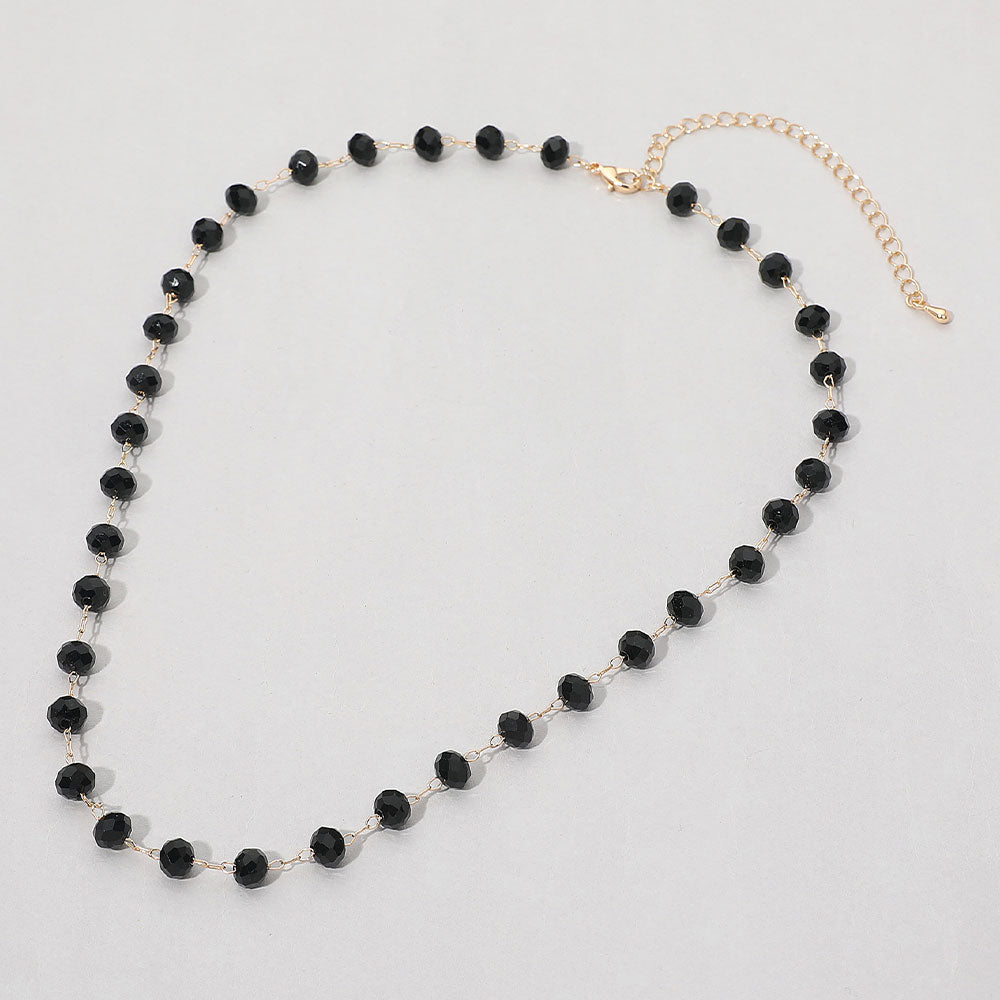 Madeline Love Jet Black Faceted Bead Station Chain Necklace - Necklaces