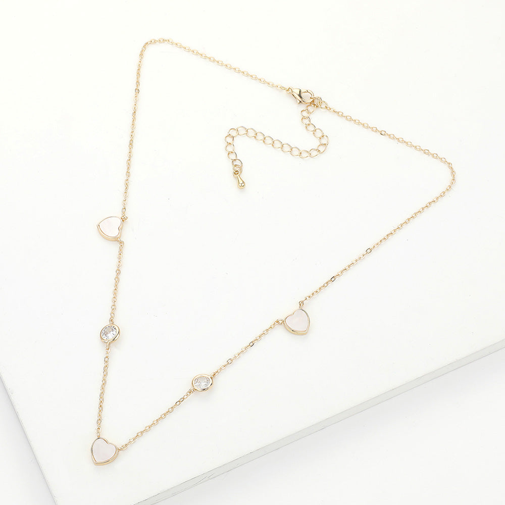 Enamel Heart Stone Bezek Station Necklace - Necklaces