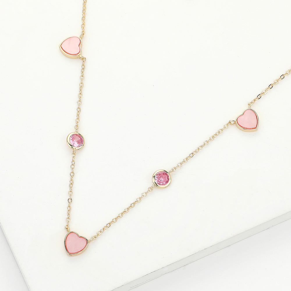 Enamel Heart Stone Bezek Station Necklace