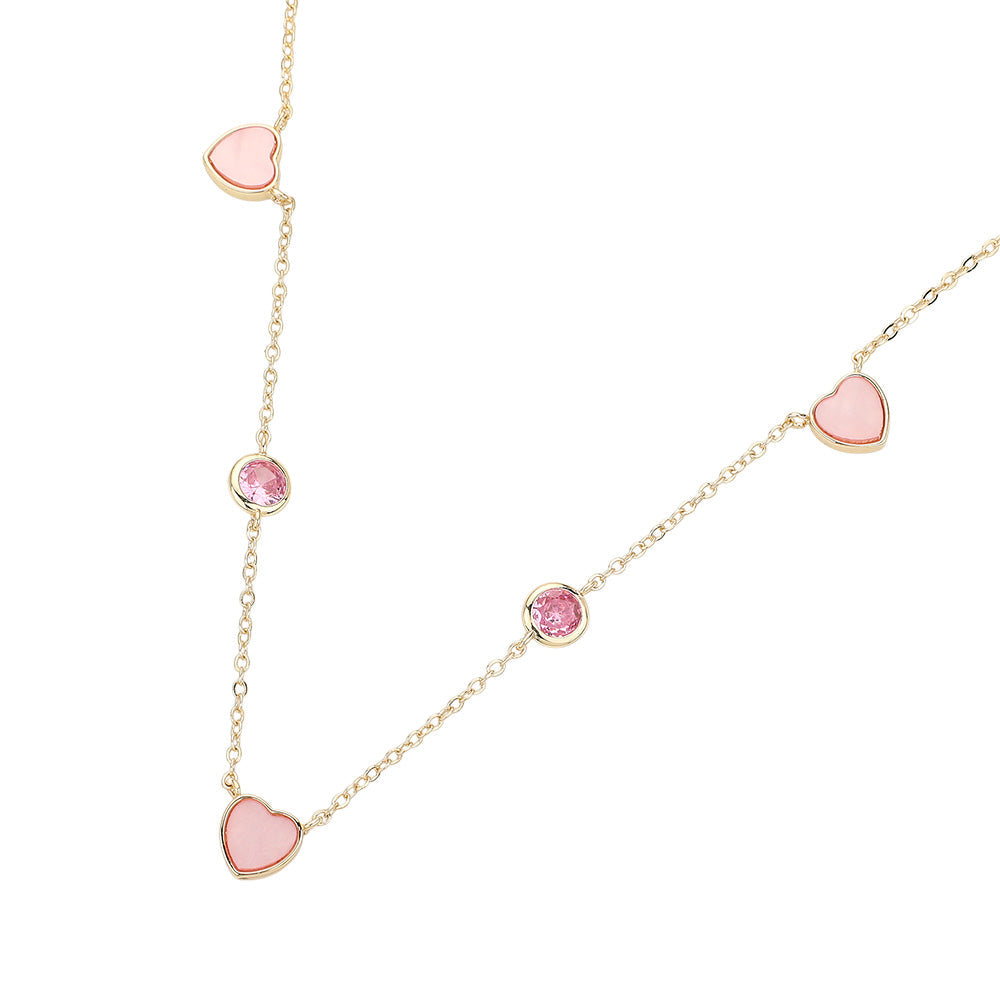 Enamel Heart Stone Bezek Station Necklace - Necklaces