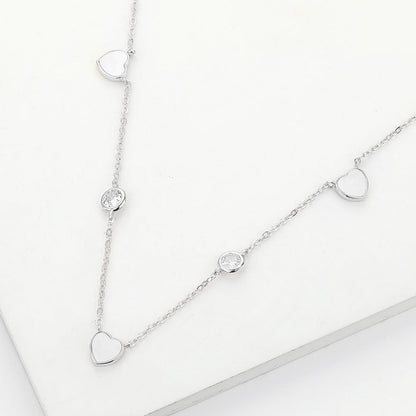 Enamel Heart Stone Bezek Station Necklace - Cream Silver - Necklaces