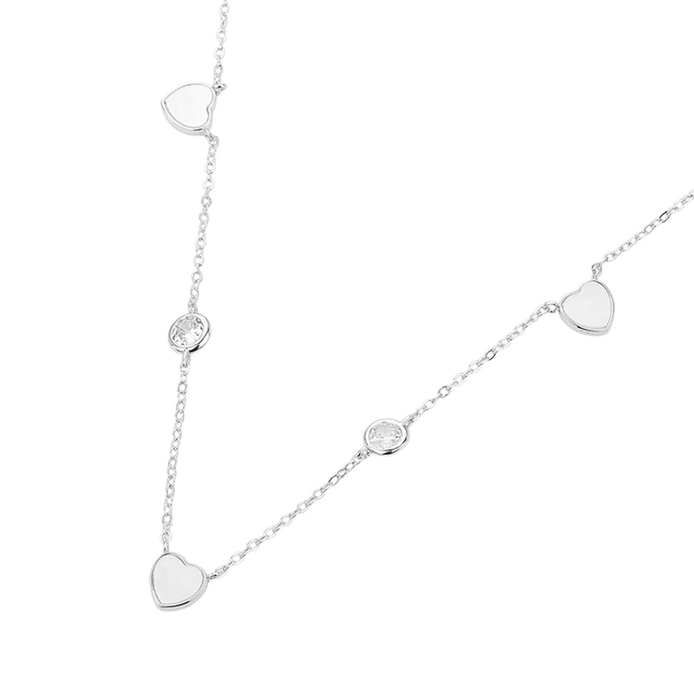 Enamel Heart Stone Bezek Station Necklace - Necklaces