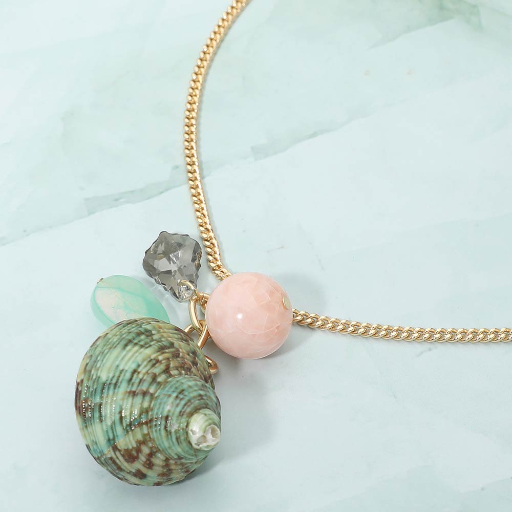 Madeline Love Gold, Multi Seashell Pebble Charm Necklace - Necklaces