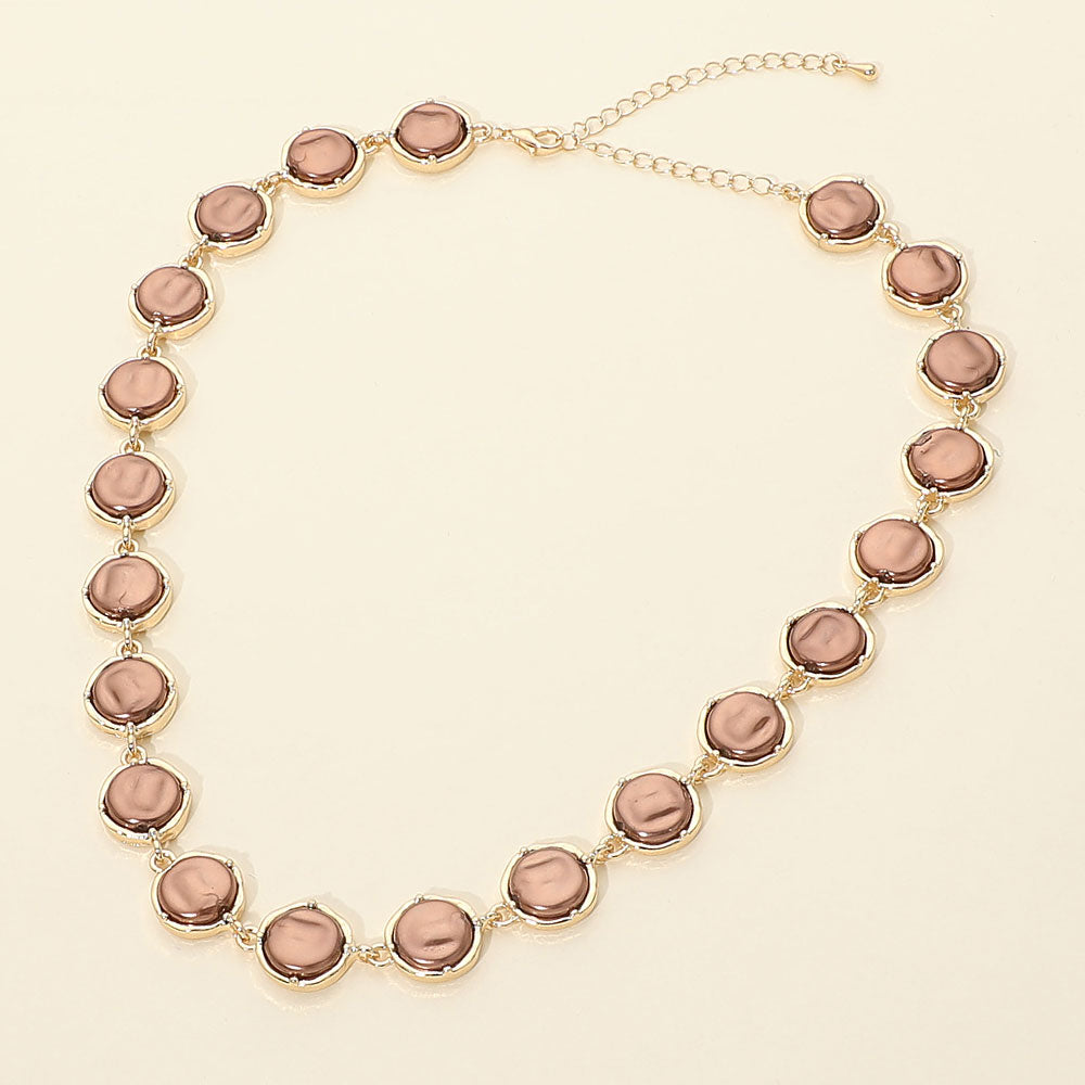 Madeline Love Brown, Gold Classic Pearl Disc Link Necklace