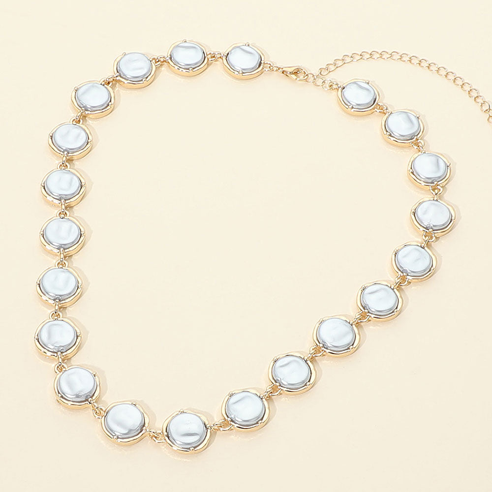 Madeline Love Gold, Light Blue Classic Pearl Disc Link Necklace