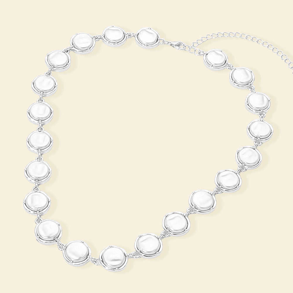 Madeline Love Cream, Silver Classic Pearl Disc Link Necklace