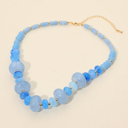 Madeline Love Blue, Gold Chunky Marbled Round Beaded Necklace - Necklaces