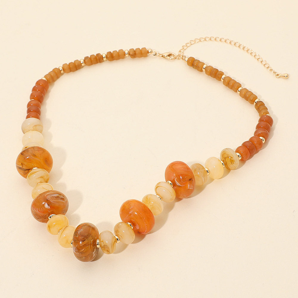 Madeline Love Brown, Gold Chunky Marbled Round Beaded Necklace - Necklaces