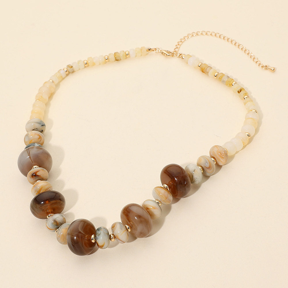 Madeline Love Cream, Gold Chunky Marbled Round Beaded Necklace - Necklaces