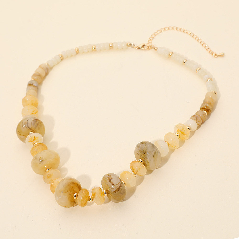 Madeline Love Gold, Ivory Chunky Marbled Round Beaded Necklace - Necklaces