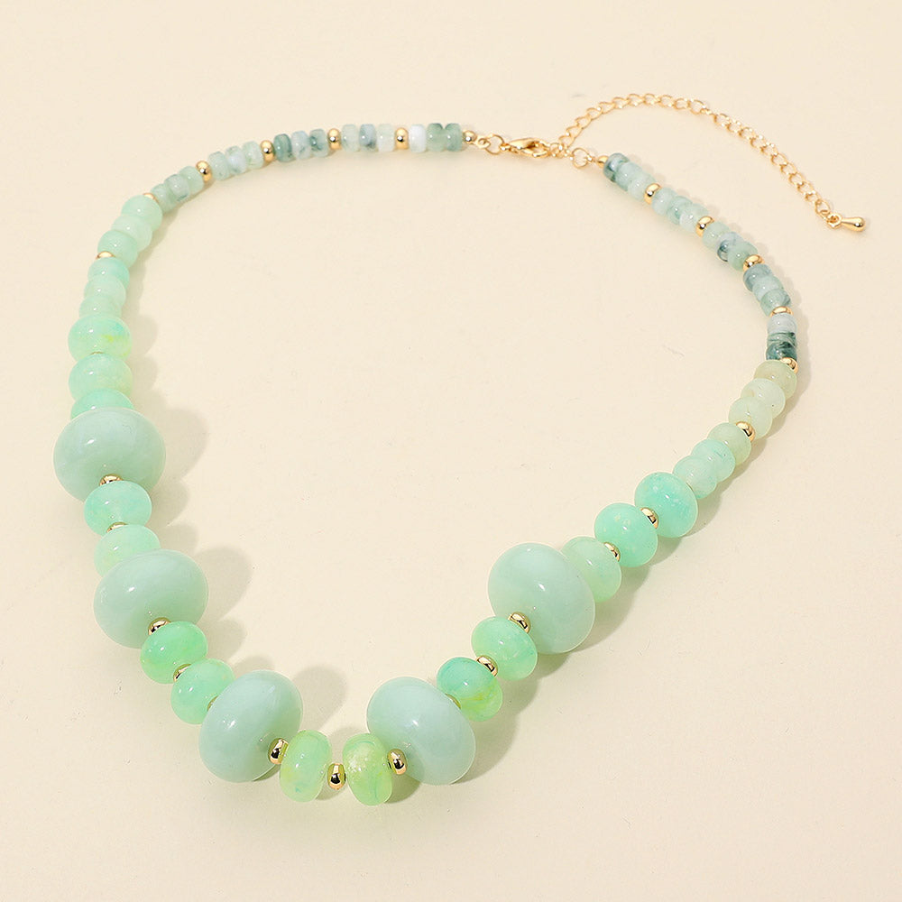 Madeline Love Gold, Mint Chunky Marbled Round Beaded Necklace - Necklaces