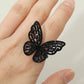 Madeline Love Black, Jet Black CZ Stone Embellished Butterfly Stretch Ring - Jewelry