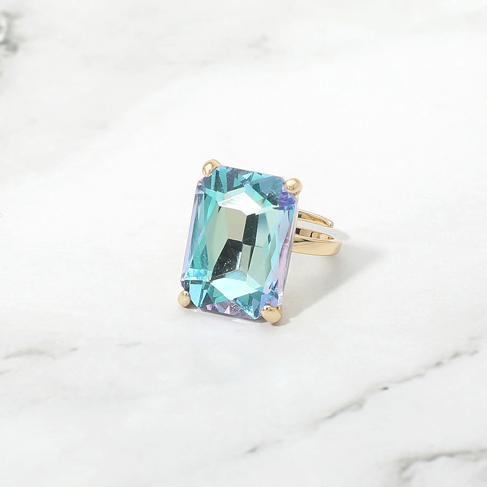 Madeline Love AB, Aqua Bold Emerald Cut Stone Cluster Accent Adjustable Ring - Jewelry