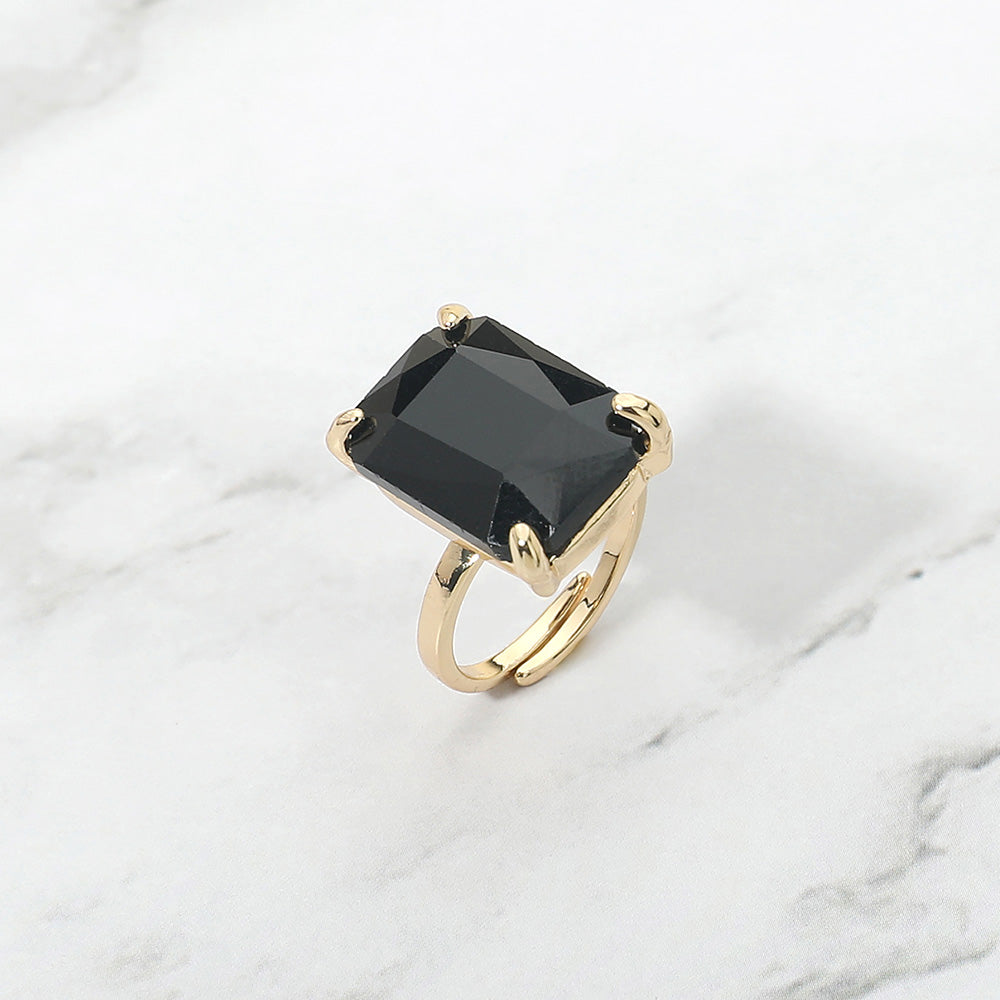 Madeline Love Black Bold Emerald Cut Stone Cluster Accent Adjustable Ring - Jewelry