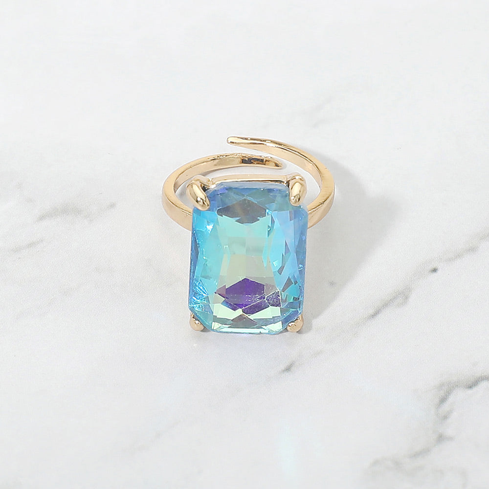 Madeline Love AB, Blue Bold Emerald Cut Stone Cluster Accent Adjustable Ring - Jewelry