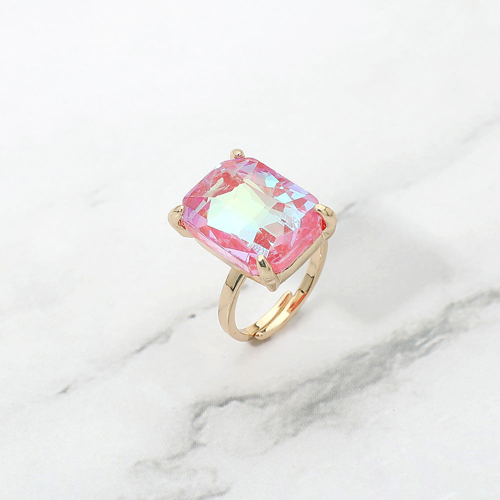 Madeline Love AB, Coral Bold Emerald Cut Stone Cluster Accent Adjustable Ring - Jewelry