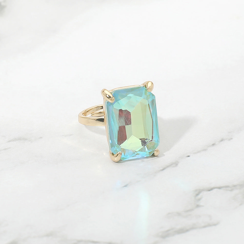 Madeline Love AB, Mint Bold Emerald Cut Stone Cluster Accent Adjustable Ring - Jewelry