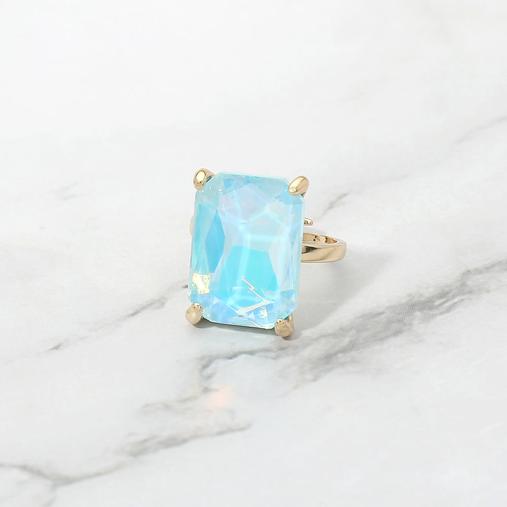 Madeline Love Blue, Opal Bold Emerald Cut Stone Cluster Accent Adjustable Ring - Jewelry