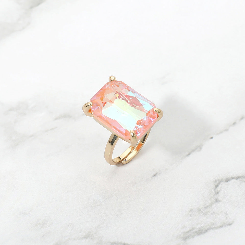 Madeline Love AB, Pink Bold Emerald Cut Stone Cluster Accent Adjustable Ring - Jewelry