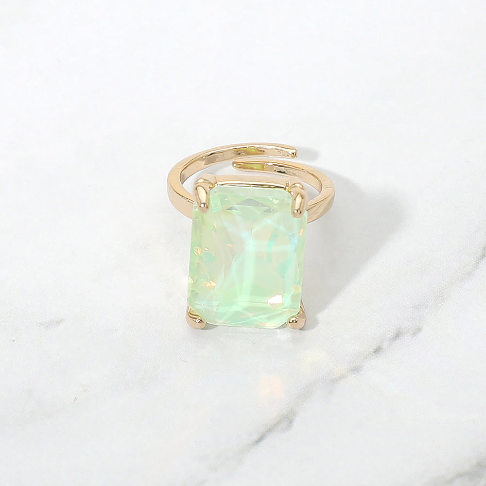 Madeline Love Mint, Opal Bold Emerald Cut Stone Cluster Accent Adjustable Ring - Jewelry