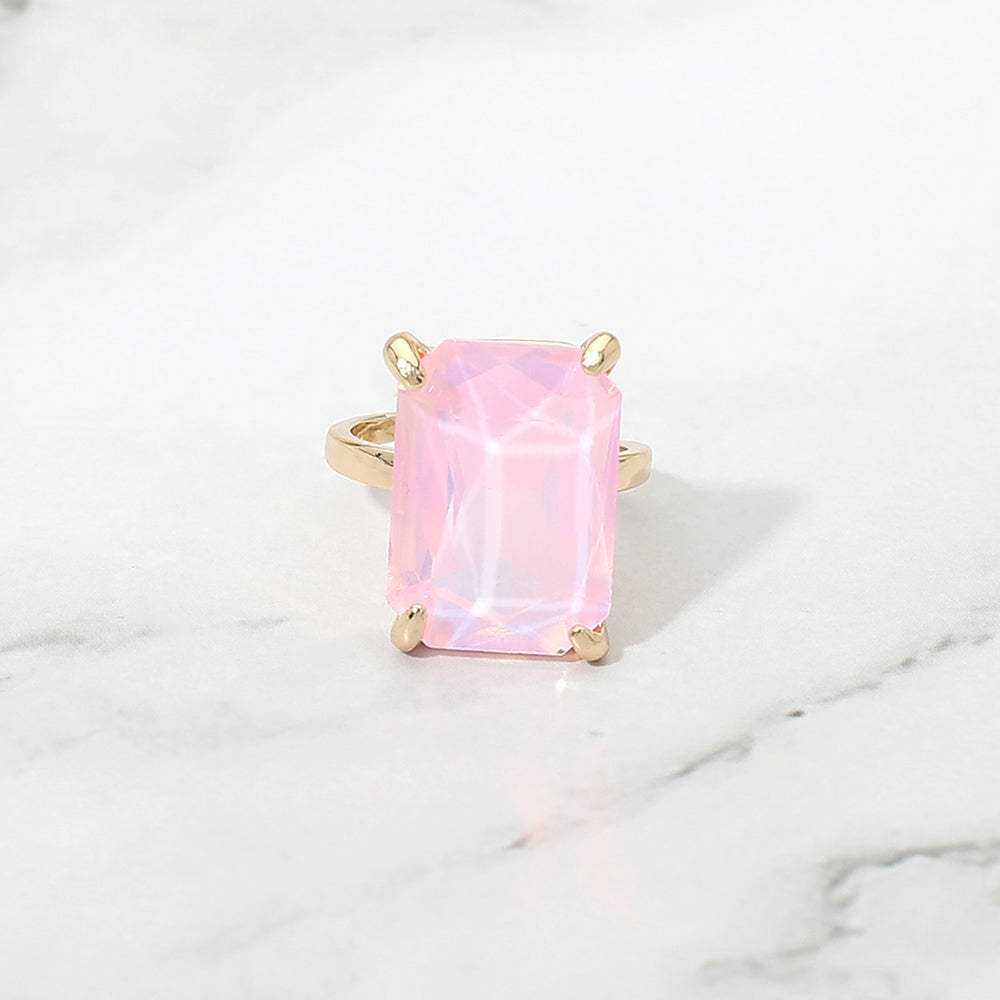 Madeline Love Opal, Pink Bold Emerald Cut Stone Cluster Accent Adjustable Ring - Jewelry