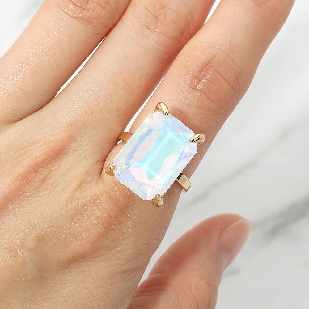 Madeline Love Opal, White Bold Emerald Cut Stone Cluster Accent Adjustable Ring - Jewelry