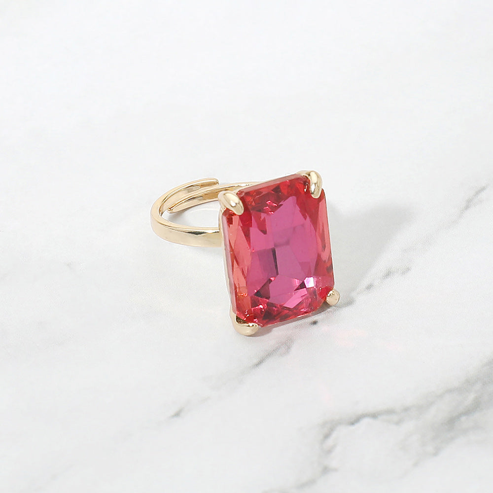 Madeline Love AB, Rose Bold Emerald Cut Stone Cluster Accent Adjustable Ring - Jewelry