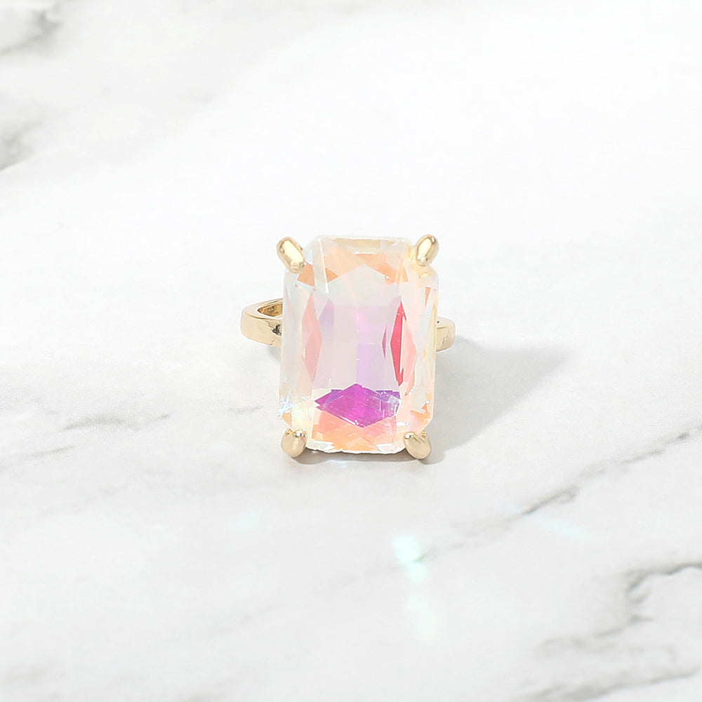 Madeline Love AB, White Bold Emerald Cut Stone Cluster Accent Adjustable Ring - Jewelry