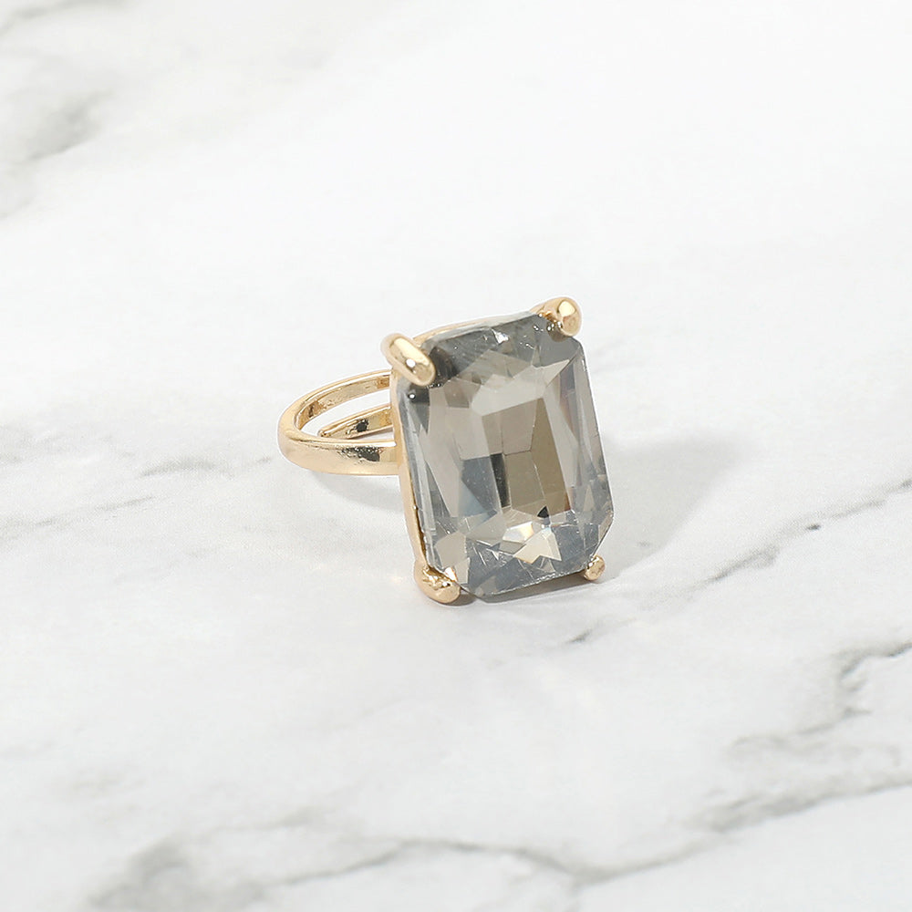 Madeline Love AB, Black Diamond, Gold Bold Emerald Cut Stone Cluster Accent Adjustable Ring - Jewelry