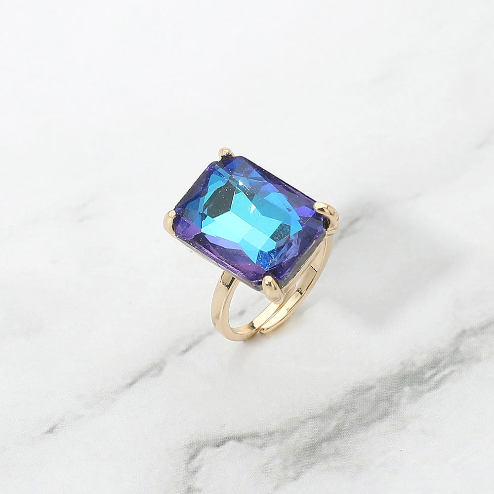 Madeline Love Blue, Gold Bold Emerald Cut Stone Cluster Accent Adjustable Ring - Jewelry