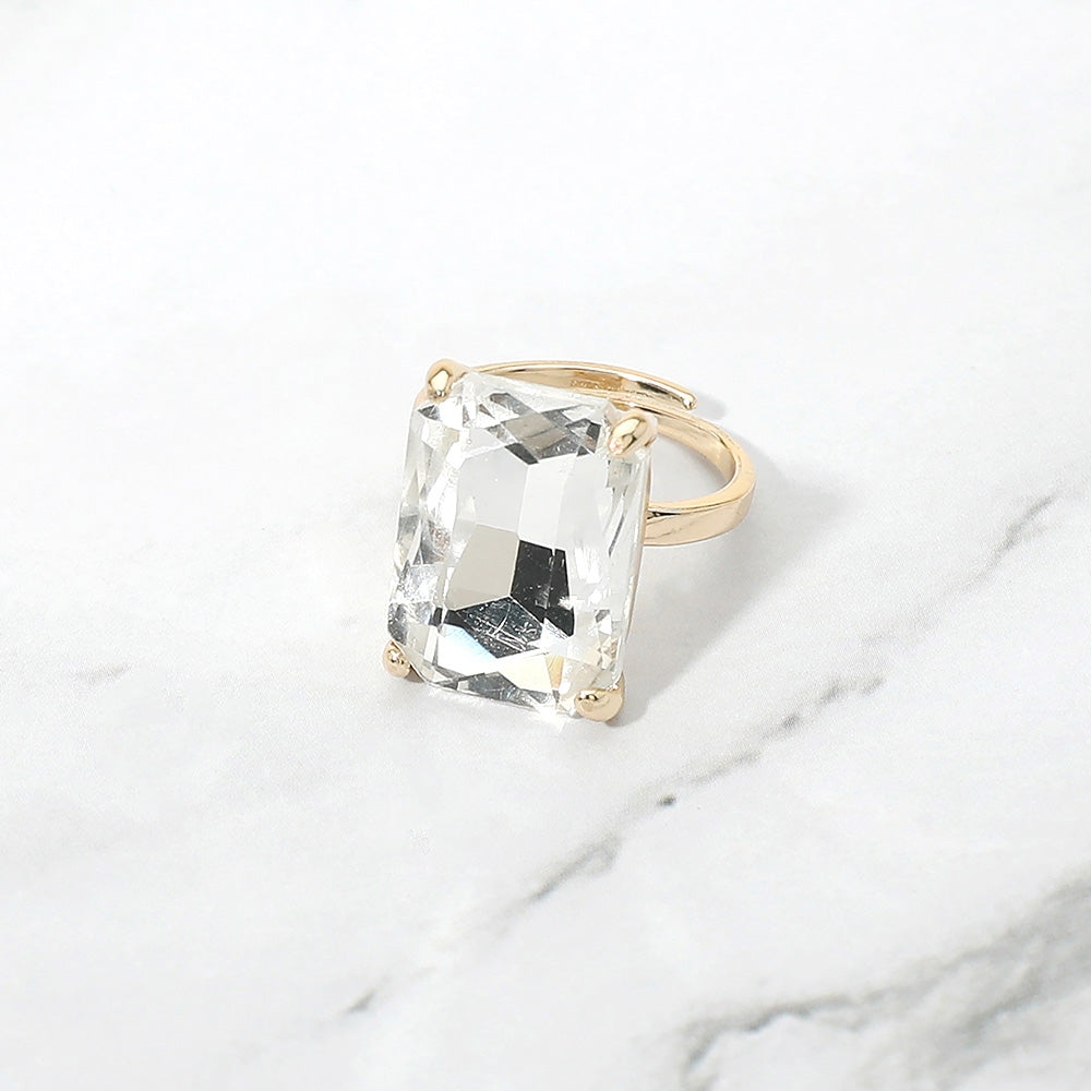 Madeline Love Clear, Gold Bold Emerald Cut Stone Cluster Accent Adjustable Ring - Jewelry