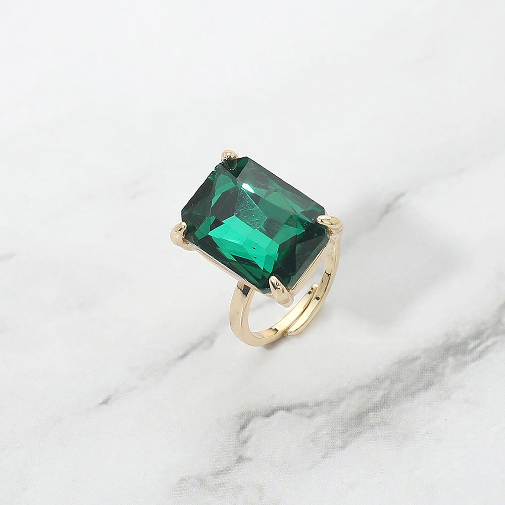 Madeline Love Emerald, Gold Bold Emerald Cut Stone Cluster Accent Adjustable Ring - Jewelry