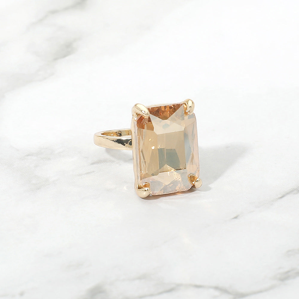 Madeline Love AB, Gold, Topaz Bold Emerald Cut Stone Cluster Accent Adjustable Ring - Jewelry