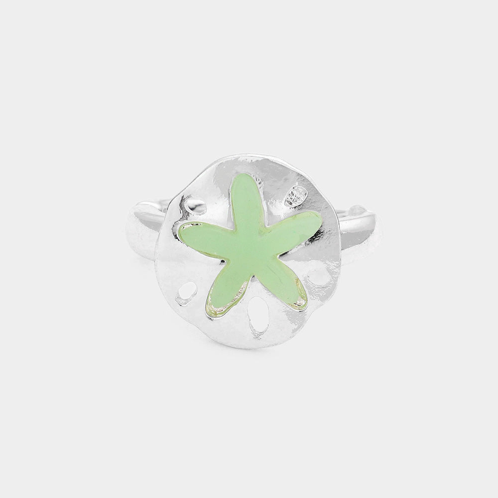 Madeline Love Silver, Turquoise Sea Glass Sand Dollar Stretch Ring - Jewelry
