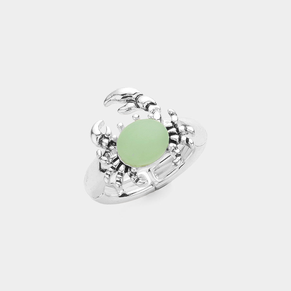 Madeline Love Silver, Turquoise Sea Glass Crab Stretch Ring - Jewelry