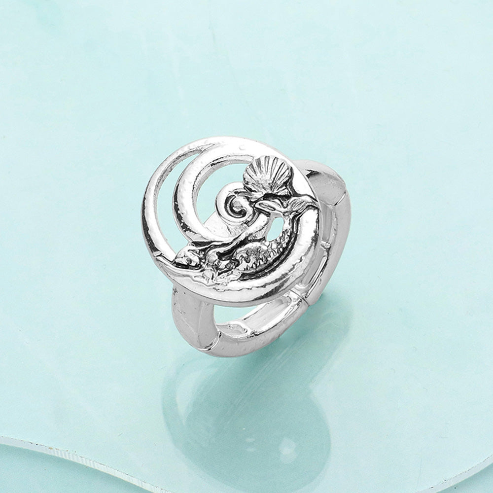 Madeline Love Antique Silver Antique Metal Mermaid Stretch Ring - Jewelry