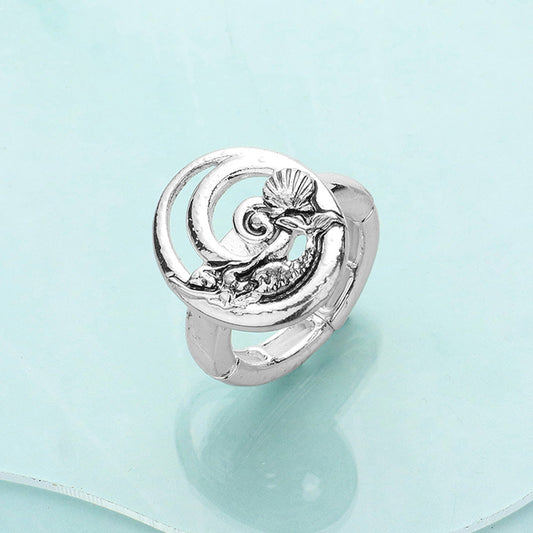 Madeline Love Antique Silver Antique Metal Mermaid Stretch Ring - Jewelry