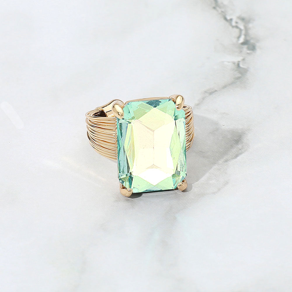 Madeline Love Aqua Emerald Cut Stone Adjustable Ring - Jewelry