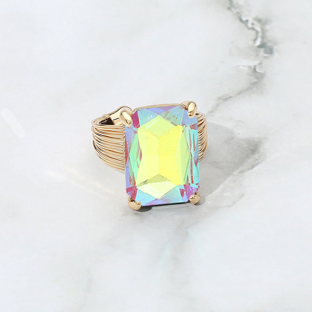 Madeline Love AB, Coral Emerald Cut Stone Adjustable Ring - Jewelry