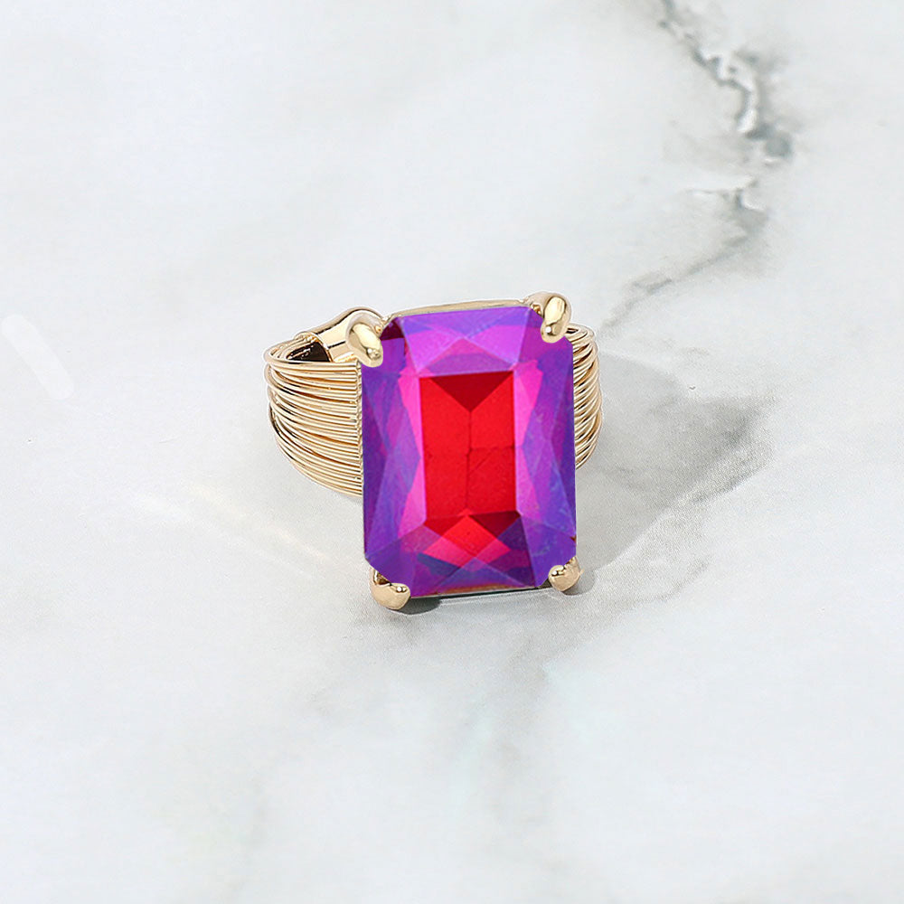 Madeline Love AB, Fuchsia Emerald Cut Stone Adjustable Ring - Jewelry