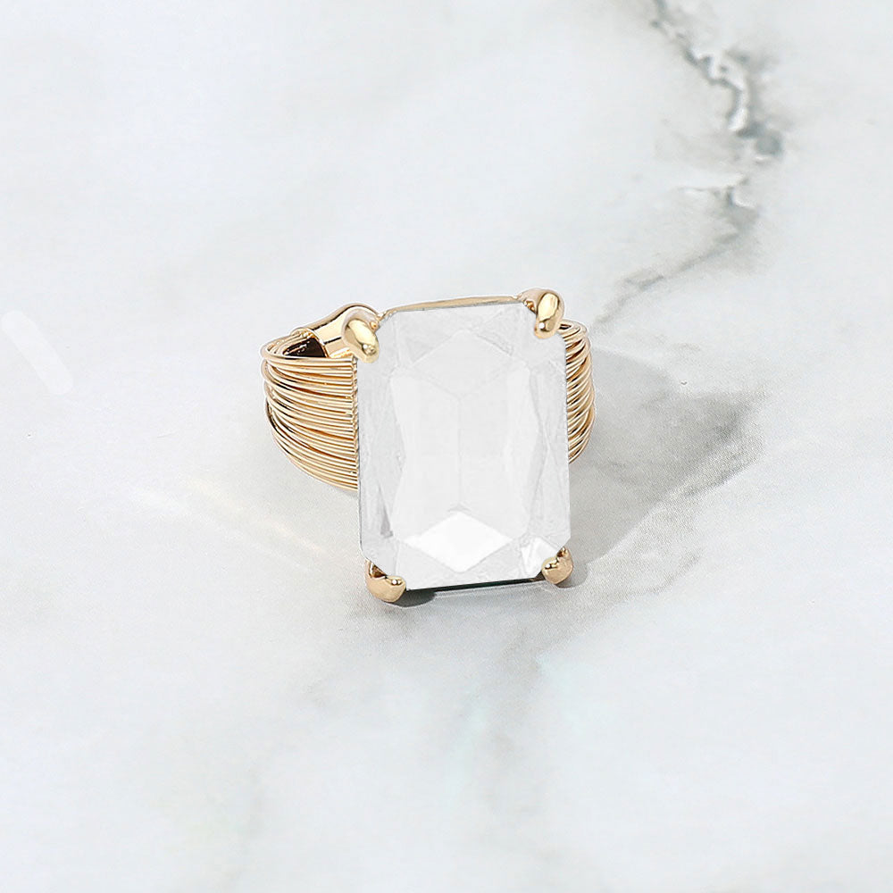 Madeline Love Gold Emerald Cut Stone Adjustable Ring - Jewelry