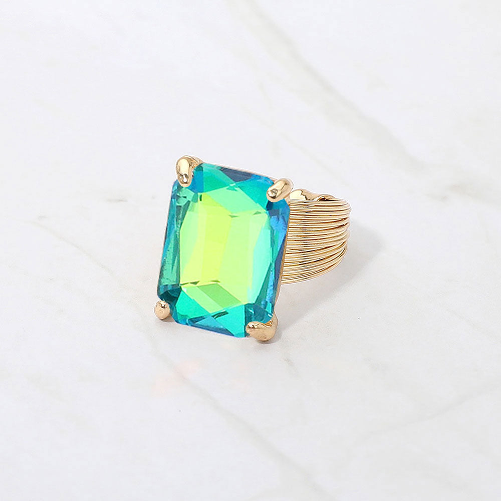 Madeline Love AB, Green Emerald Cut Stone Adjustable Ring - Jewelry