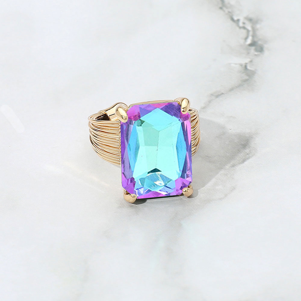 Madeline Love AB, Lavender Emerald Cut Stone Adjustable Ring - Jewelry