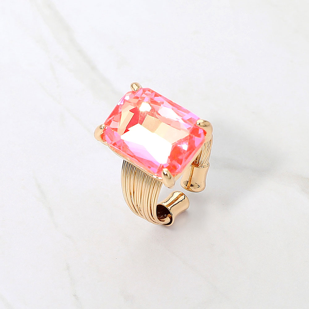 Madeline Love AB, Fuchsia, Neon Emerald Cut Stone Adjustable Ring - Jewelry