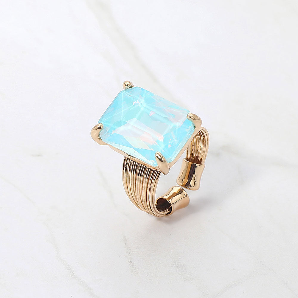 Madeline Love Blue, Opal Emerald Cut Stone Adjustable Ring - Jewelry